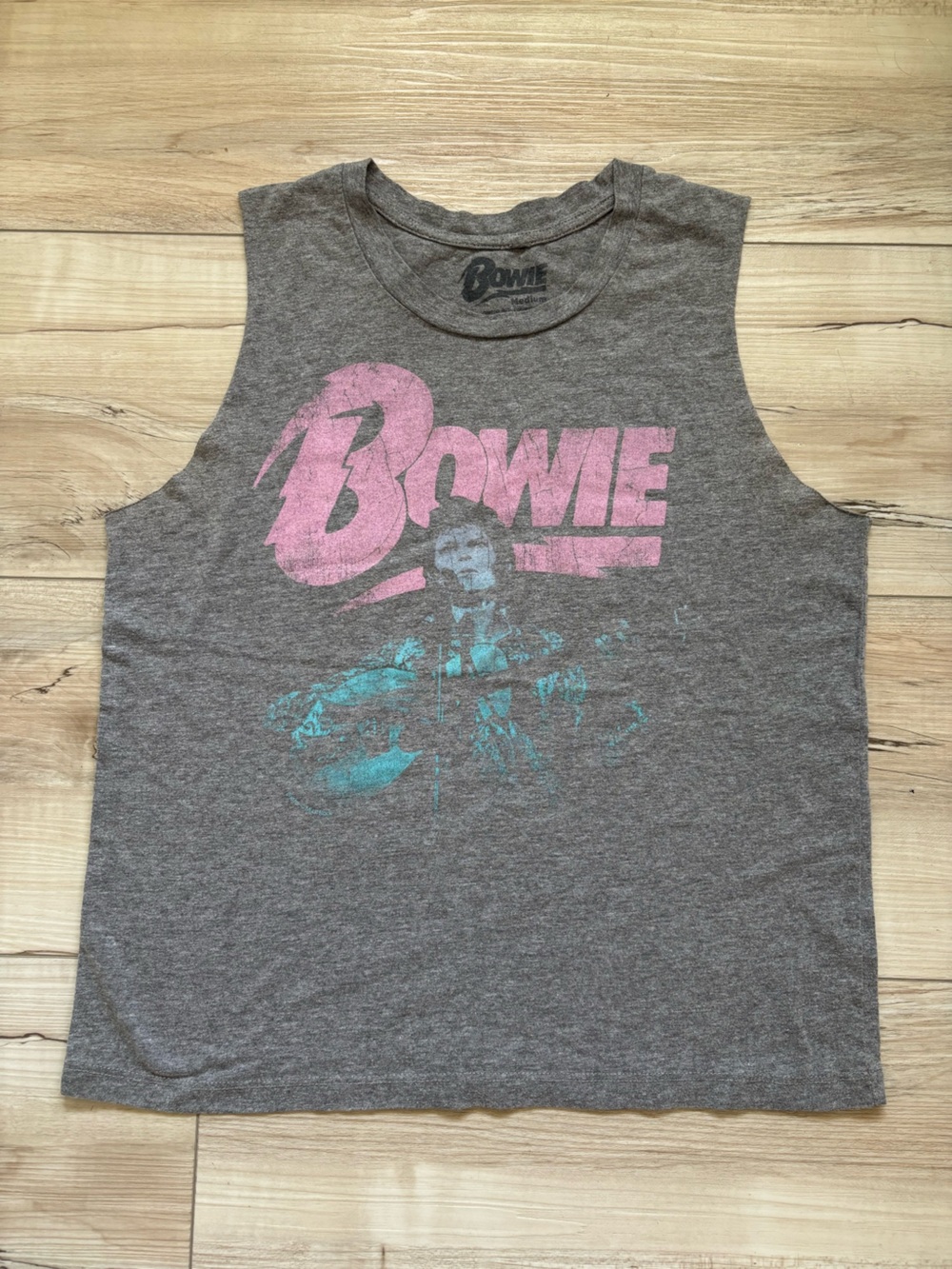 Graphic Muscle Tank - Gray with Pink & Teal Print